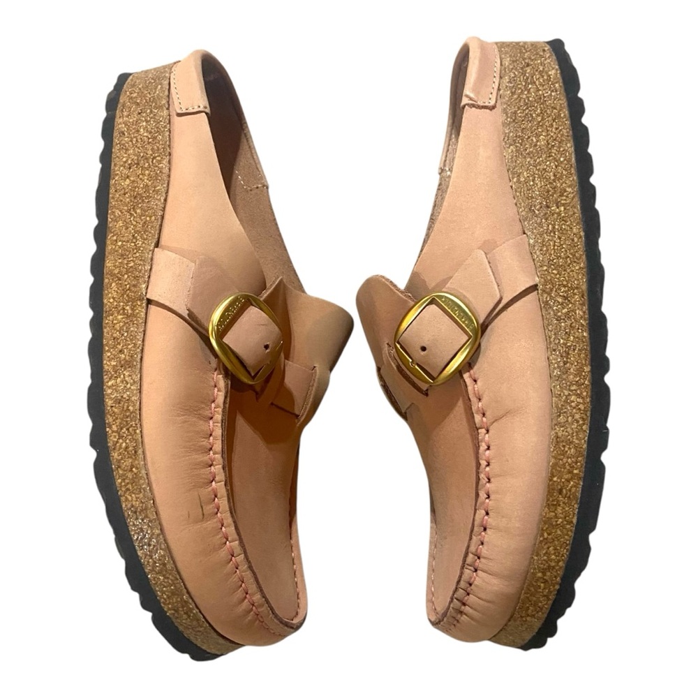 Birkenstock Pink Leather Mules with Gold Buckle - Picture 3 of 7